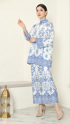 White Blue Songket Sarong Set