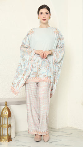 Mint Flower R-neck Pants Set