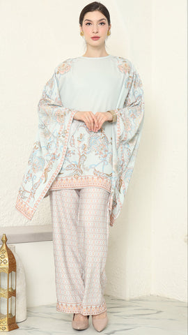 Mint Flower R-neck Pants Set