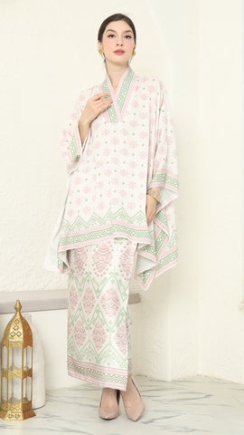 Baby Pink V-neck Songket Sarong Set