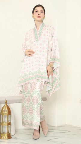 Baby Pink V-neck Songket Sarong Set