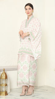 Baby Pink V-neck Songket Sarong Set