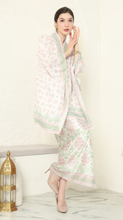 Baby Pink V-neck Songket Sarong Set