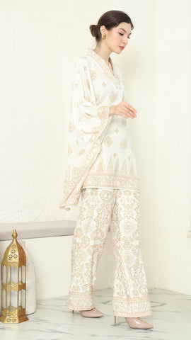 White Gold V-neck Bali Pants Set