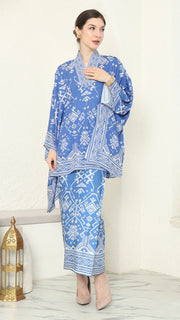 Blue V-neck Songket Sarong Set