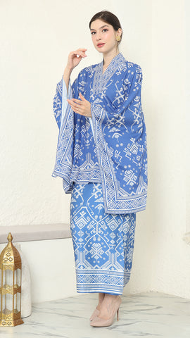 Blue V-neck Songket Sarong Set