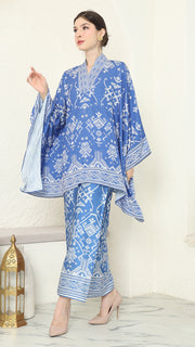 Blue V-neck Songket Sarong Set