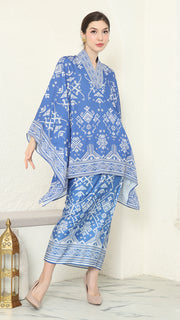 Blue V-neck Songket Sarong Set