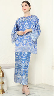 Blue R-neck Songket Sarong Set