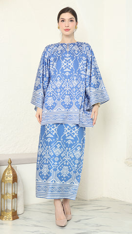 Blue R-neck Songket Sarong Set