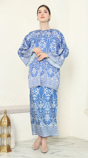 Blue R-neck Songket Sarong Set