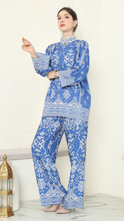 Blue Songket Pants Set