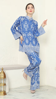 Blue Songket Pants Set