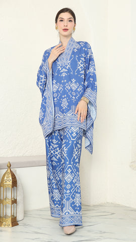 Blue V-neck Songket Pants Set