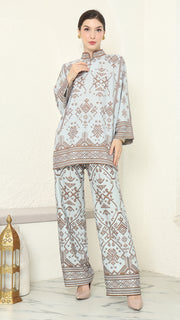 Mint Brown Songket Pants Set