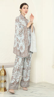 Mint Brown V-neck Songket Pants Set