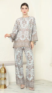 Mint Brown R-neck Songket Pants Set