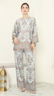 Mint Brown R-neck Songket Pants Set