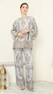 Mint Brown R-neck Songket Pants Set