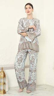 Mint Brown R-neck Songket Pants Set