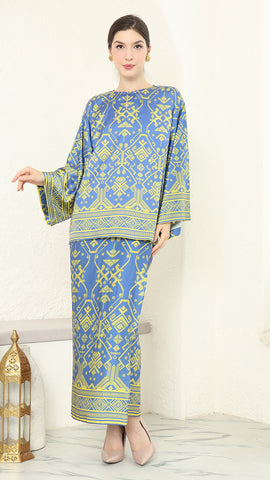 Blue Lime R-neck Songket Sarong Set