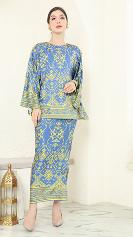 Blue Lime R-neck Songket Sarong Set