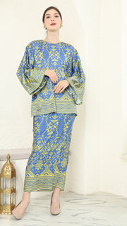 Blue Lime R-neck Songket Sarong Set