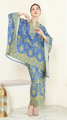 Blue Lime V-neck Songket Sarong Set