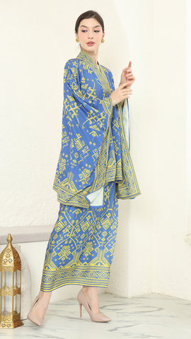 Blue Lime V-neck Songket Sarong Set