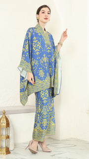 Blue Lime V-neck Songket Sarong Set