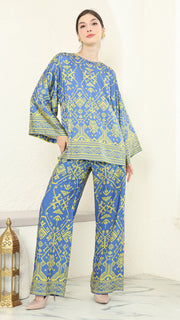 Blue Lime R-neck Songket Pants Set