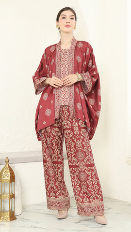 Red Gold Kutubaru  Bali Pants Set