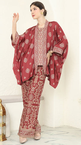 Red Gold Kutubaru  Bali Pants Set