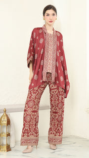 Red Gold Kutubaru  Bali Pants Set