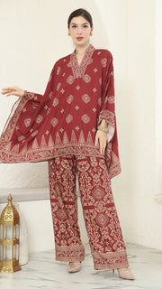 Red Gold V-neck Bali Pants Set