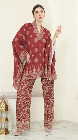 Red Gold V-neck Bali Pants Set