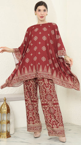 Red Gold R-neck Bali Pants Set