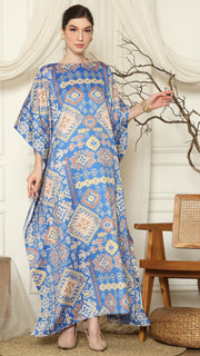 Blue Ikat Gold Short Sleeve Kaftan