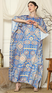 Blue Ikat Gold Short Sleeve Kaftan