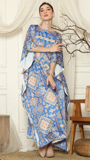 Blue Ikat Gold Short Sleeve Kaftan