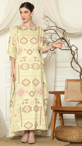 Lime Ikat Gold Short Sleeve Kaftan