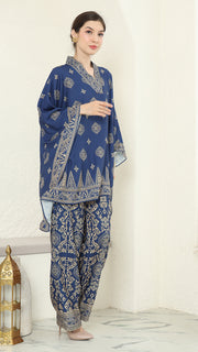 Blue Gold V-neck Bali Pants Set