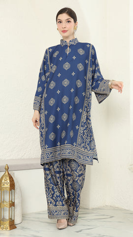 Blue Gold Tunic Bali Pants Set