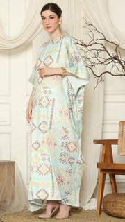 Aqua Ikat Gold Short Sleeve Kaftan