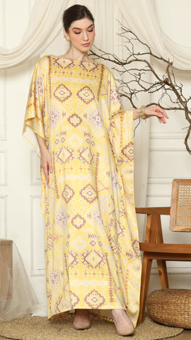 Yellow Ikat Gold Short Sleeve Kaftan