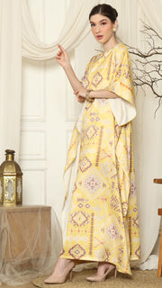 Yellow Ikat Gold Short Sleeve Kaftan