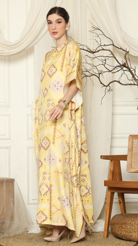 Yellow Ikat Gold Short Sleeve Kaftan