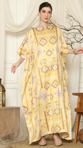 Yellow Ikat Gold Short Sleeve Kaftan