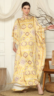 Yellow Ikat Gold Short Sleeve Kaftan