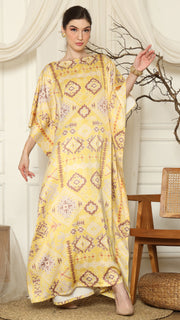 Yellow Ikat Gold Short Sleeve Kaftan